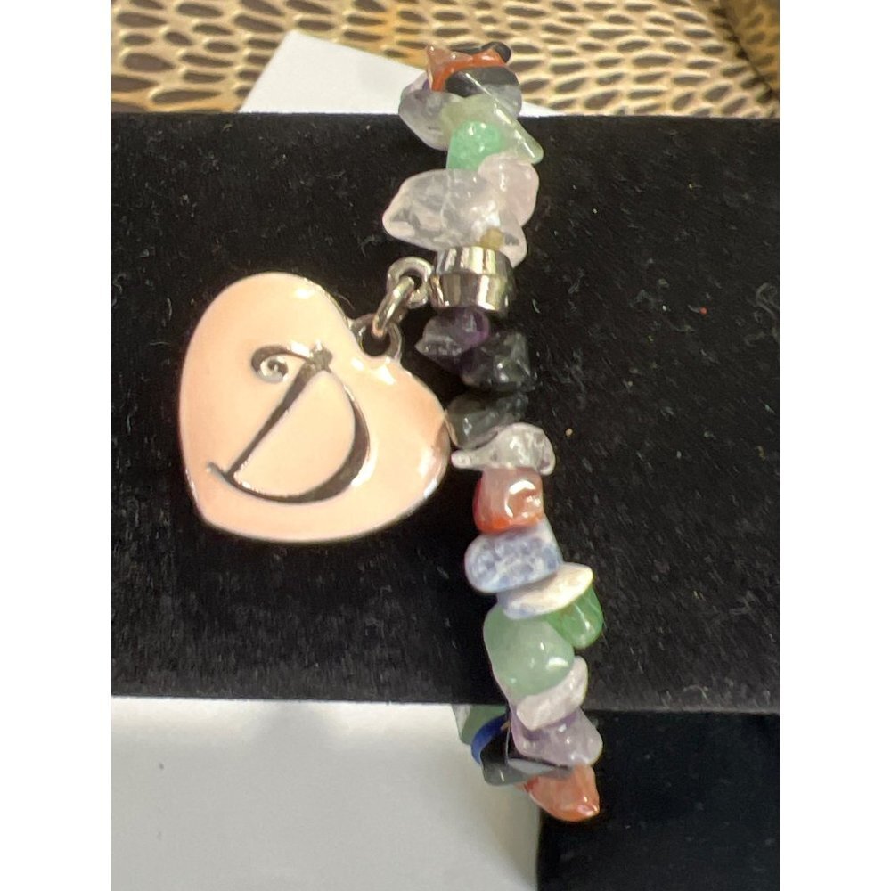 Initial "D" Semi-Precious Chip Stretch Bracelet